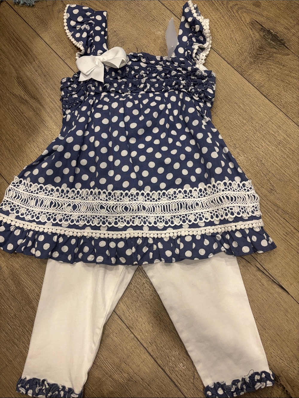Rare Editions Navy & White Polka Dot Tank Top and Leggings Set